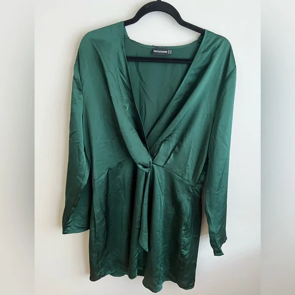 prettylittlething emerald green dress Free People Rust Floral Empire Waist Mini Dress main image 1